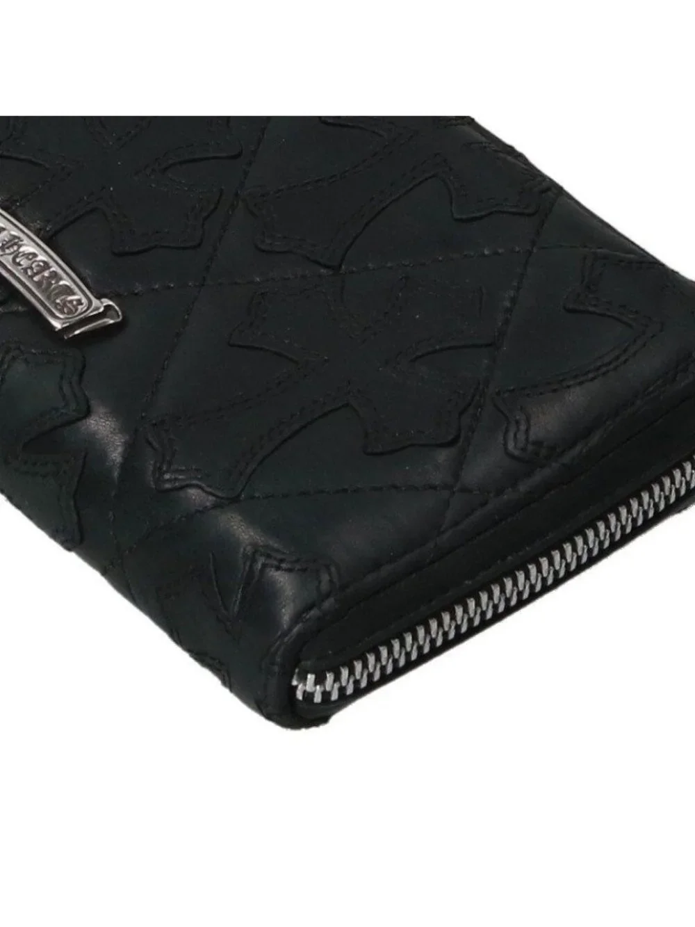 Chrome Hearts Rec Zip Quilted Cemetery Cross Leather Wallet
